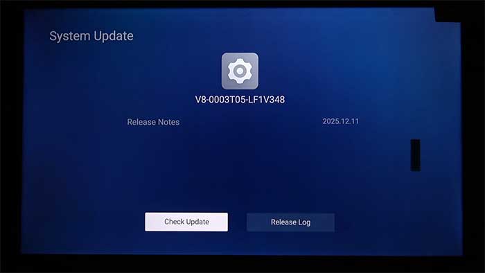 TCL TV Software Update (Roku, Google TV and Android TV) 1 TCL Roku TV System update screen showing the current software version and Check now button