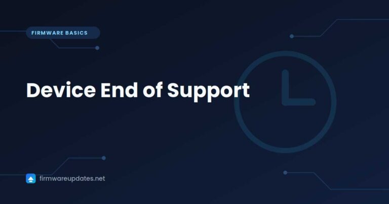 "Device End of Support" cover card with a clock icon on a dark blue background