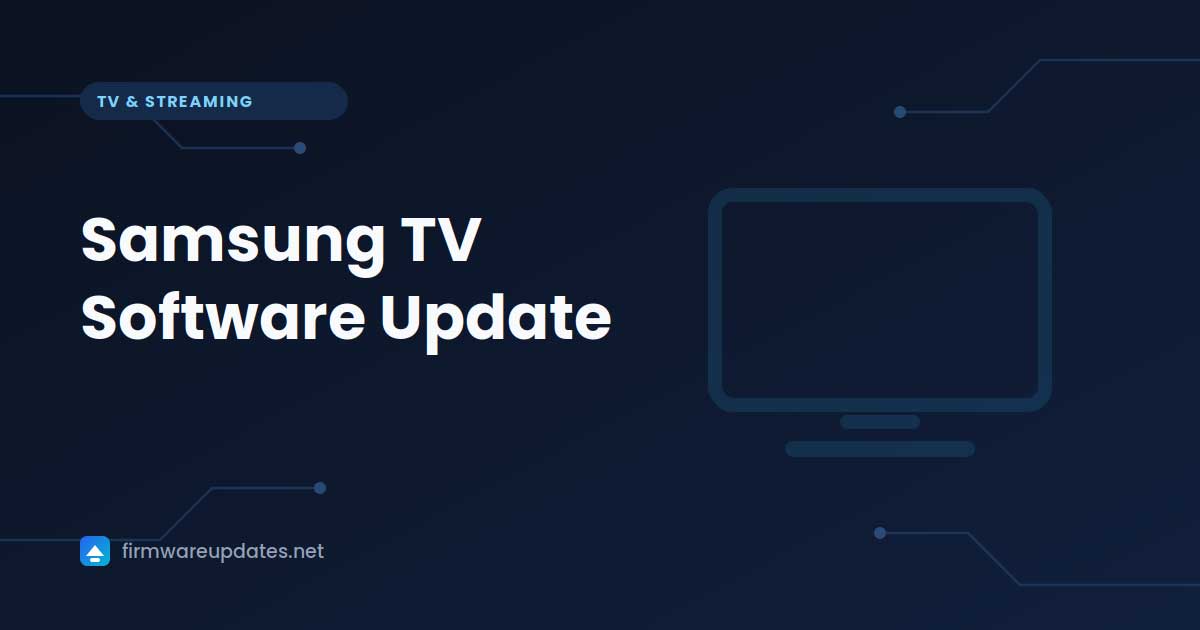 "Samsung TV Software Update" cover card with a television outline on a dark blue background