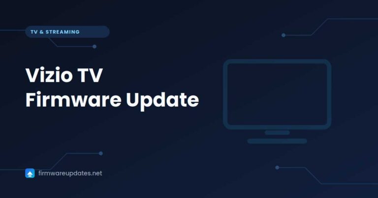 "Vizio TV Firmware Update" cover card with a television outline on a dark blue background